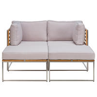 LOUNGESET - 4-teilig - Webstoff / Teak massiv - Hellgrau, Holz/Textil - home24