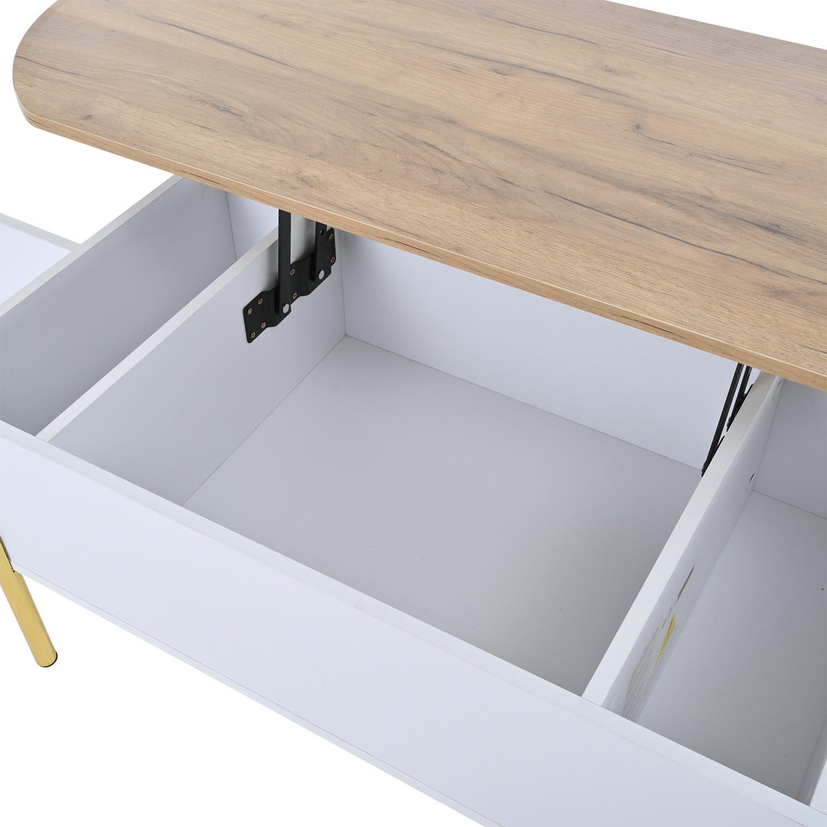 COUCHTISCH 120/50/43 cm mit höhenverstellbarer Platte in Weiß und Holzfarbe mit verstecktem Stauraum - Weiß, Holzwerkstoff (120/50/43cm) - OKWISH