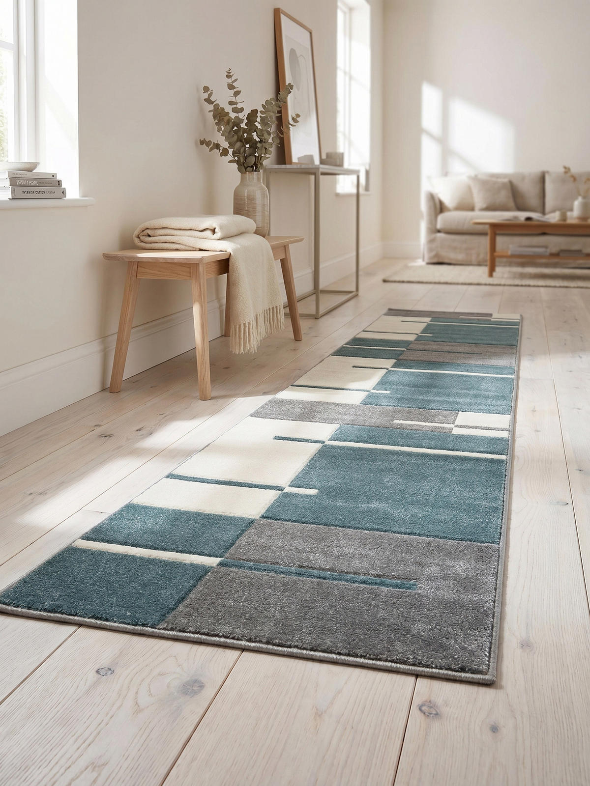 KURZFLORTEPPICH LATEMAR, kariert, Blau, 80 x 300 cm - Blau, Textil (80/300cm) - KADIMA DESIGN