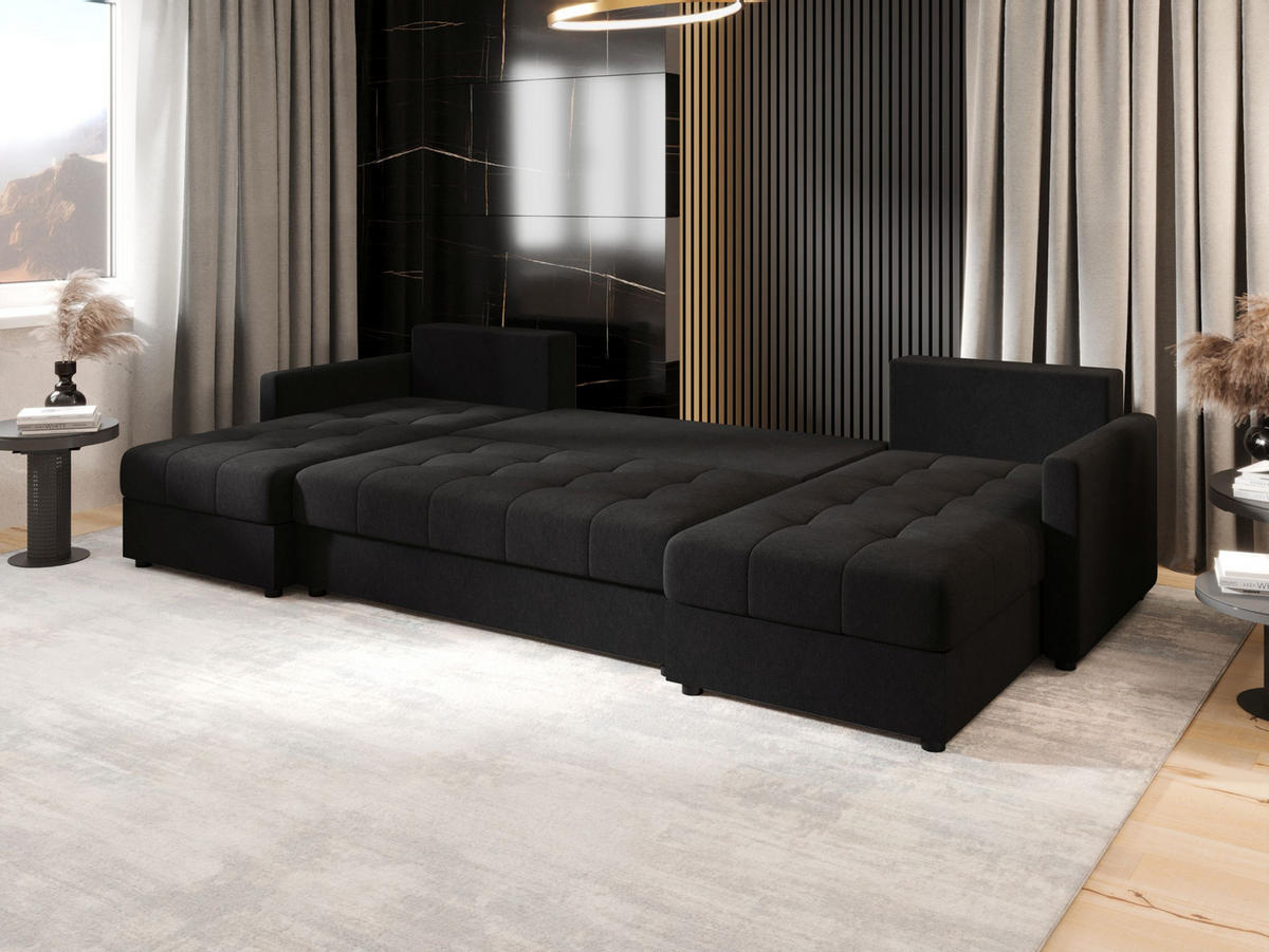 ECKSOFA MOS U BIS Cosmic 100 mit Schlaffunktion - Schwarz, Textil (285/85/140cm) - Bedante