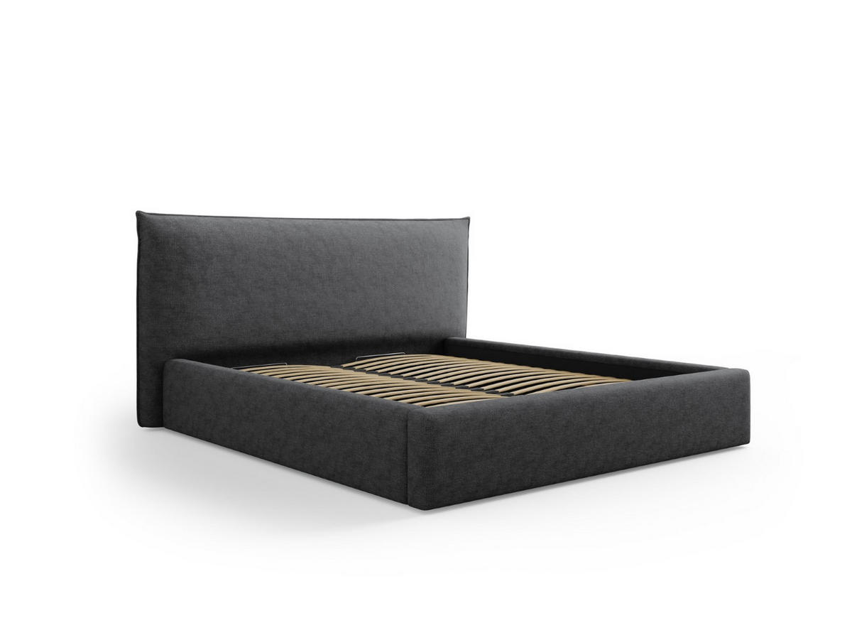 BETT mit Bettkasten und Kopfteil Kaelle aus Chenille-Stoff dunkelgrau 180x200cm - Dunkelgrau, Textil (180/200cm) - Micadoni