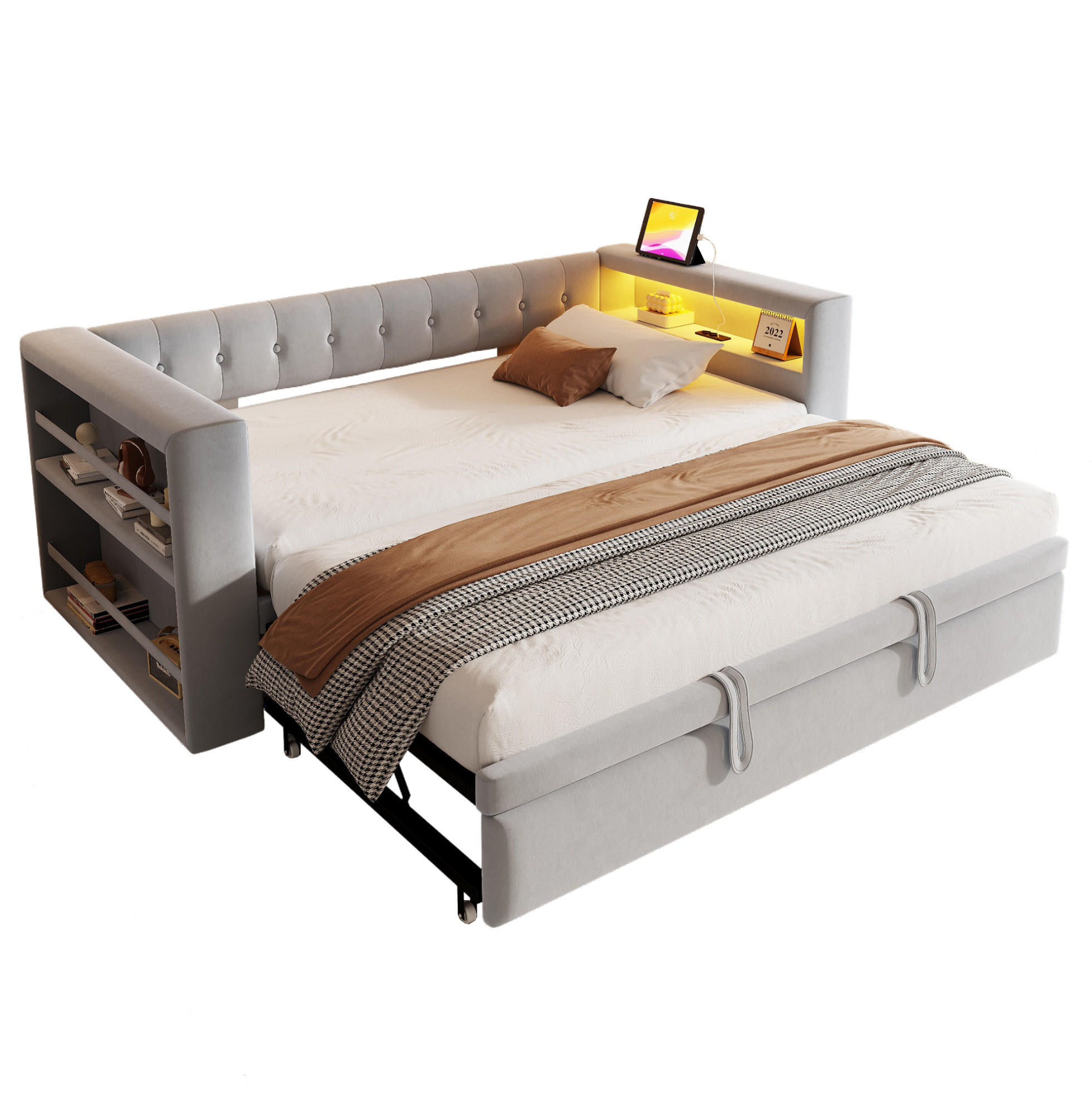 Okmyhome Polsterbett Hellgrau 90x190 cm