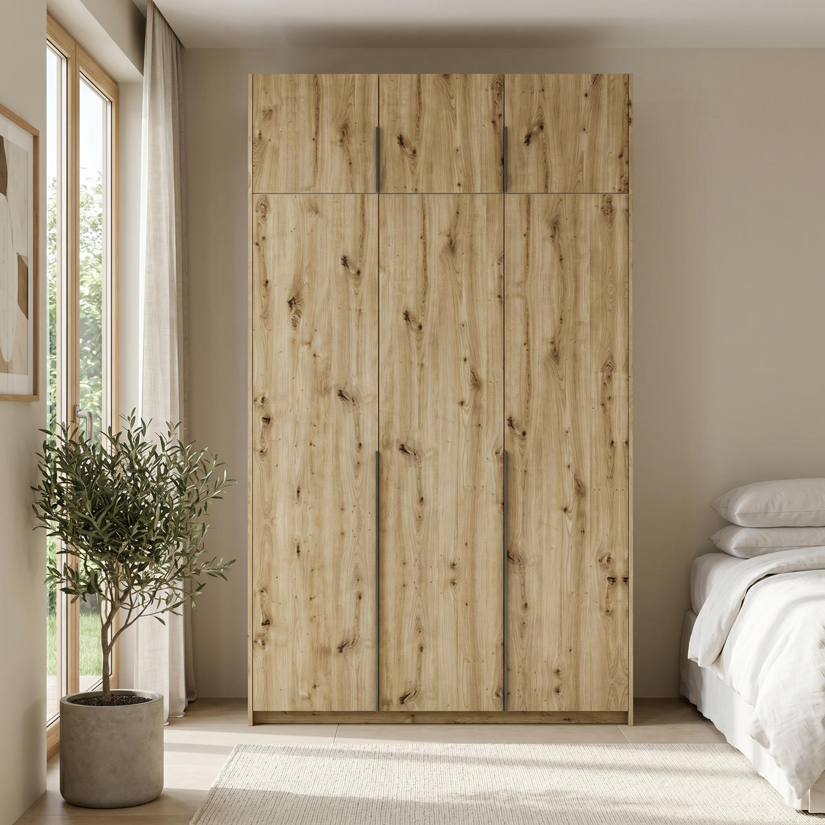 DREHTÜRENSCHRANK AMARA 148/250/58cm 3-türig Eiche Artisan - Eiche Artisan, Holzwerkstoff (148/250/58cm) - MASSENO