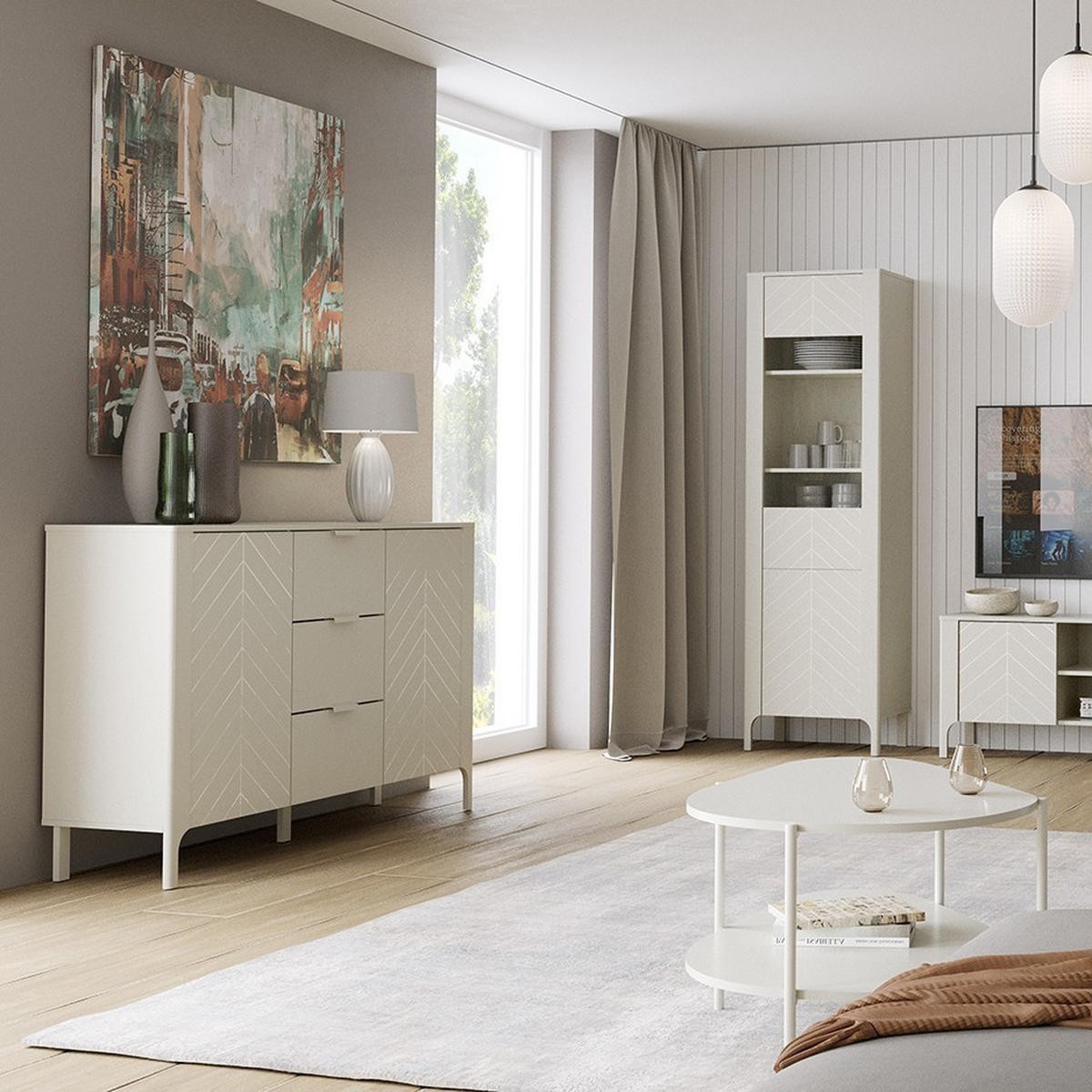 KOMMODE ALICANTE 153/95/40,5cm mit 3 Schubladen 2 Türen Kaschmir - Kaschmir, Holzwerkstoff (153/95/40.5cm) - MASSENO