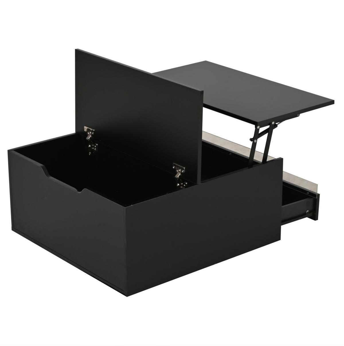 COUCHTISCH aus Spanplatte 70x70x38 cm Schwarz mit LED-Beleuchtung, Hubplatte und Stauraum - Schwarz, Holzwerkstoff (70/70/38cm) - IVMEU