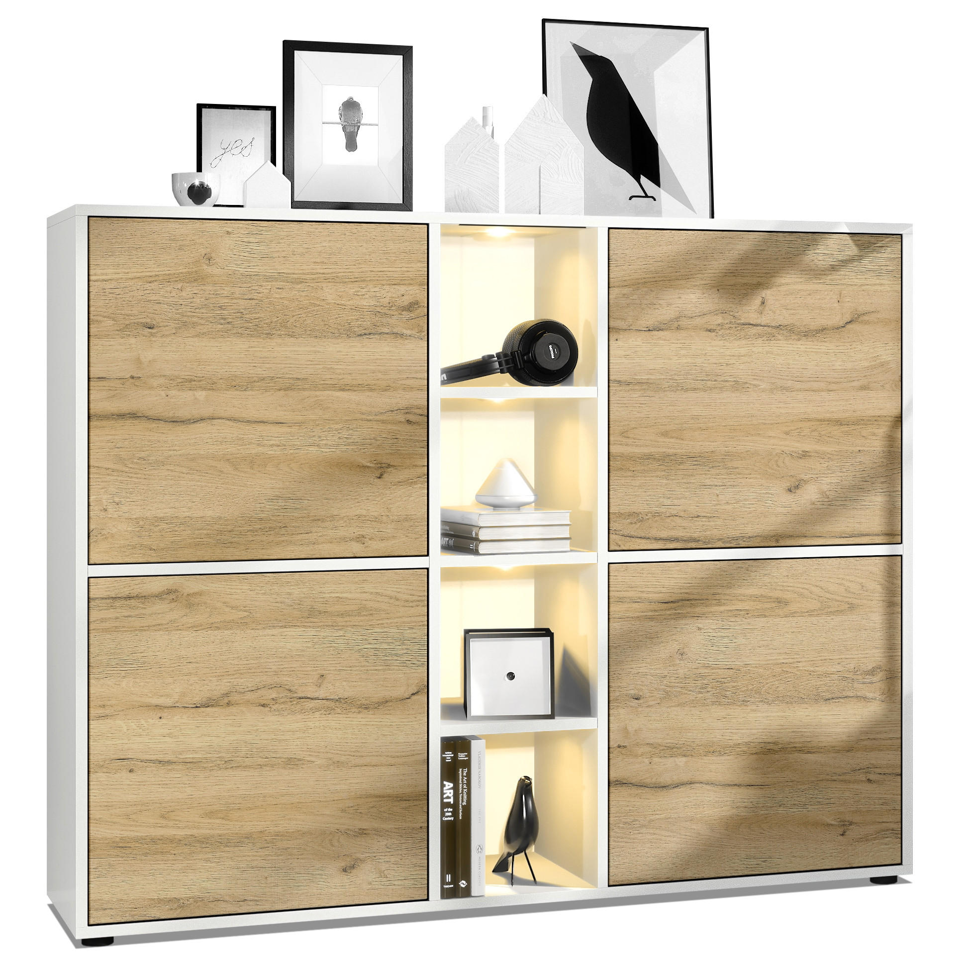 HIGHBOARD Cuba Türen in Eiche Natur - Eichefarben, Holzwerkstoff (130.5/105.5/35.5cm) - Vladon
