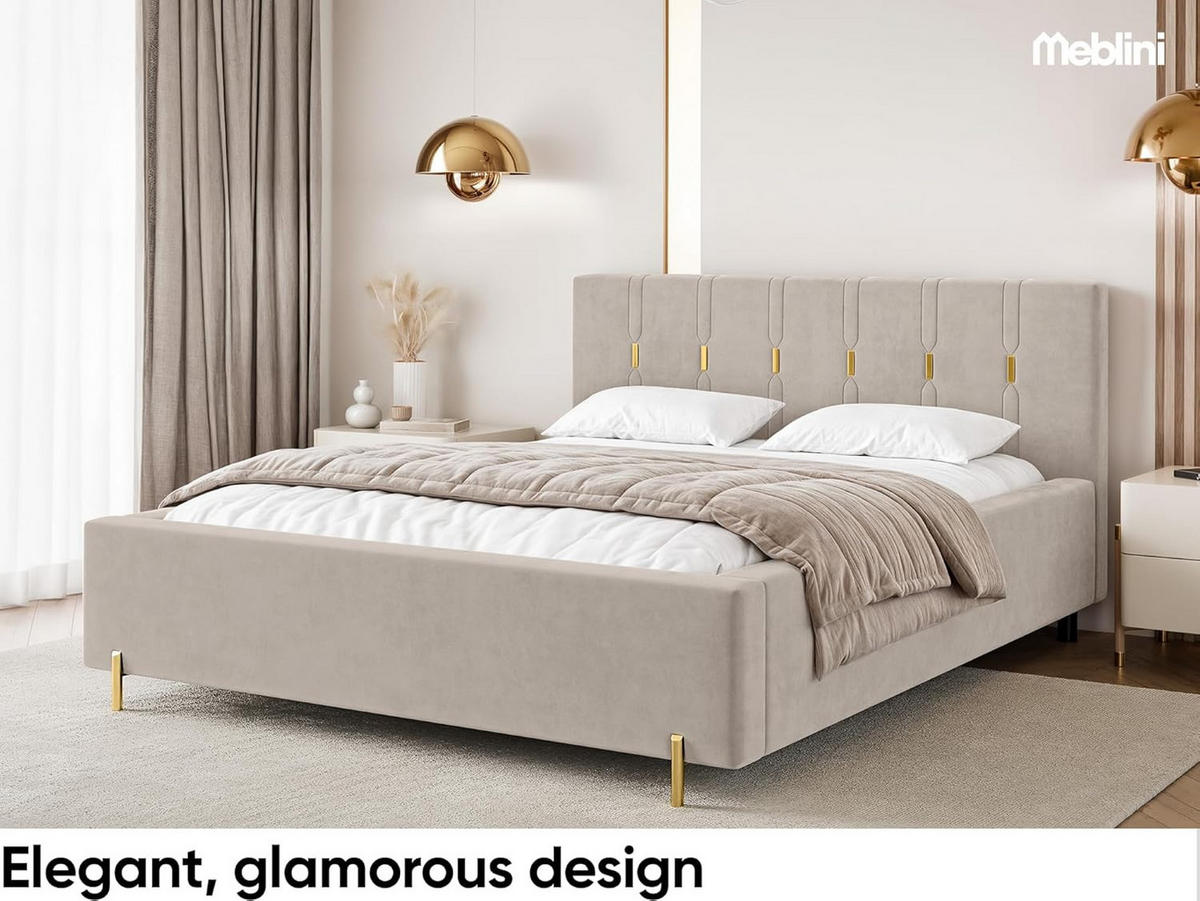 BETT FABIO H3 - Beige/Goldfarben, Holzwerkstoff (180/200cm) - Meblini