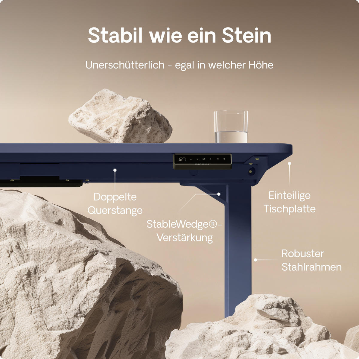 SCHREIBTISCH Elektrisch Höhenverstellbarer HomePro 120x60cm Blau/Weiß mit Memory-Funktion, Anti-Kollisions Technologie - Blau/Weiß, Holzwerkstoff (60/120/72cm) - Desktronic