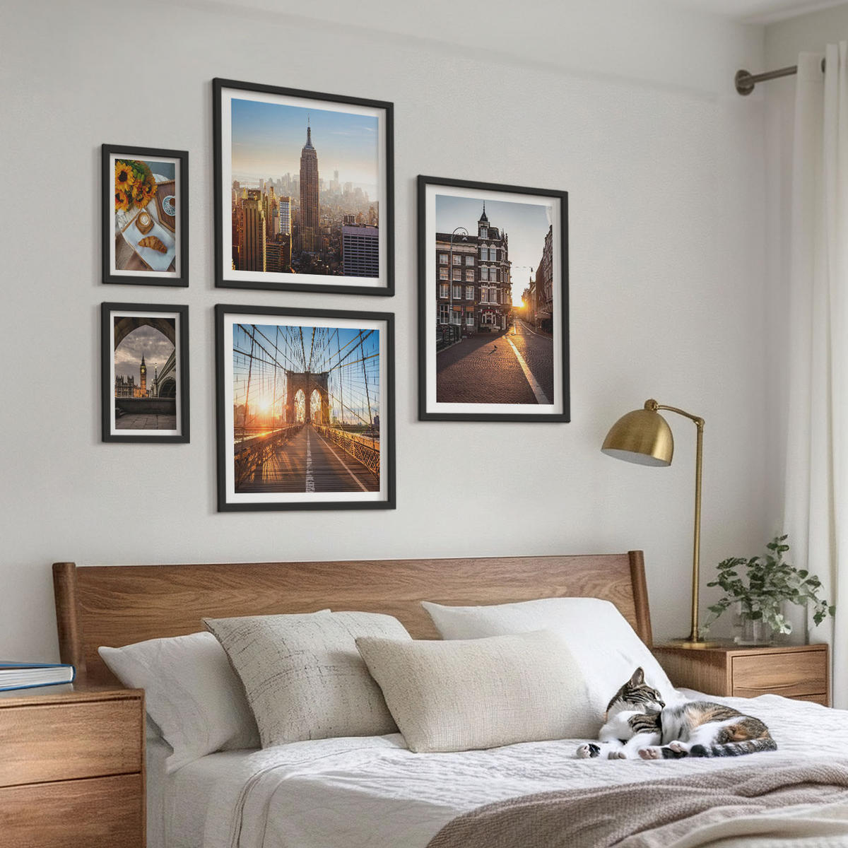 BILDER SET 5er Set - 50x50 cm & 20x30 cm & 40x60 cm Schwarzer Rahmen - Venezianische Straßen Wasserarchitektur - Schwarz, Kunststoff (40/60cm) - TULUP
