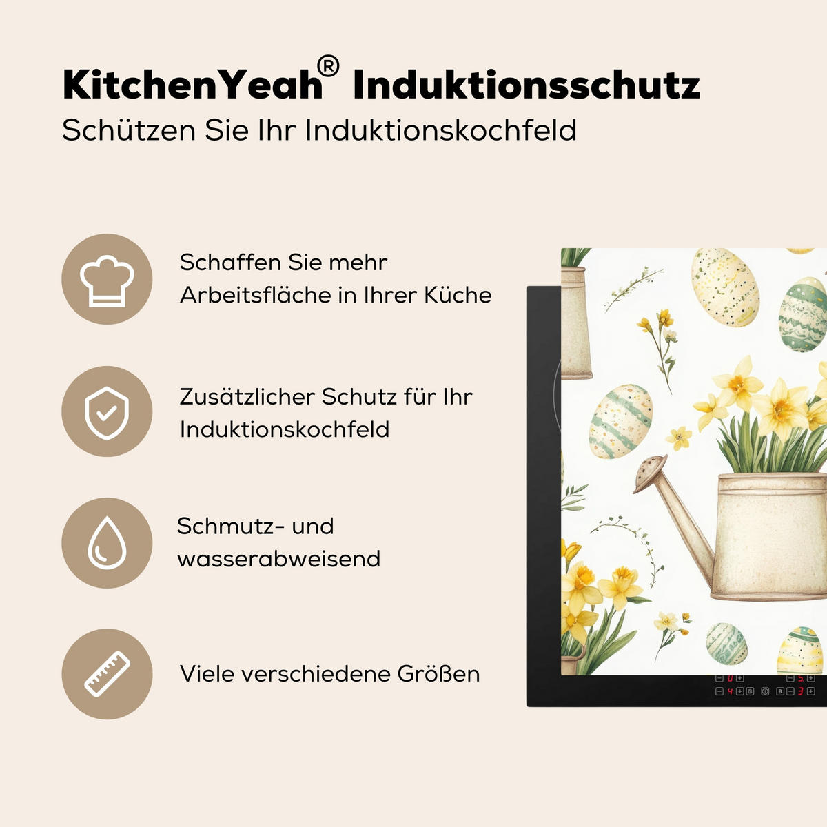 HERDABDECKPLATTE Gießkanne - Blumen - Eier Induktionsmatte 78x78 cm - Weiß, Kunststoff (78/78/0.2cm) - MuchoWow