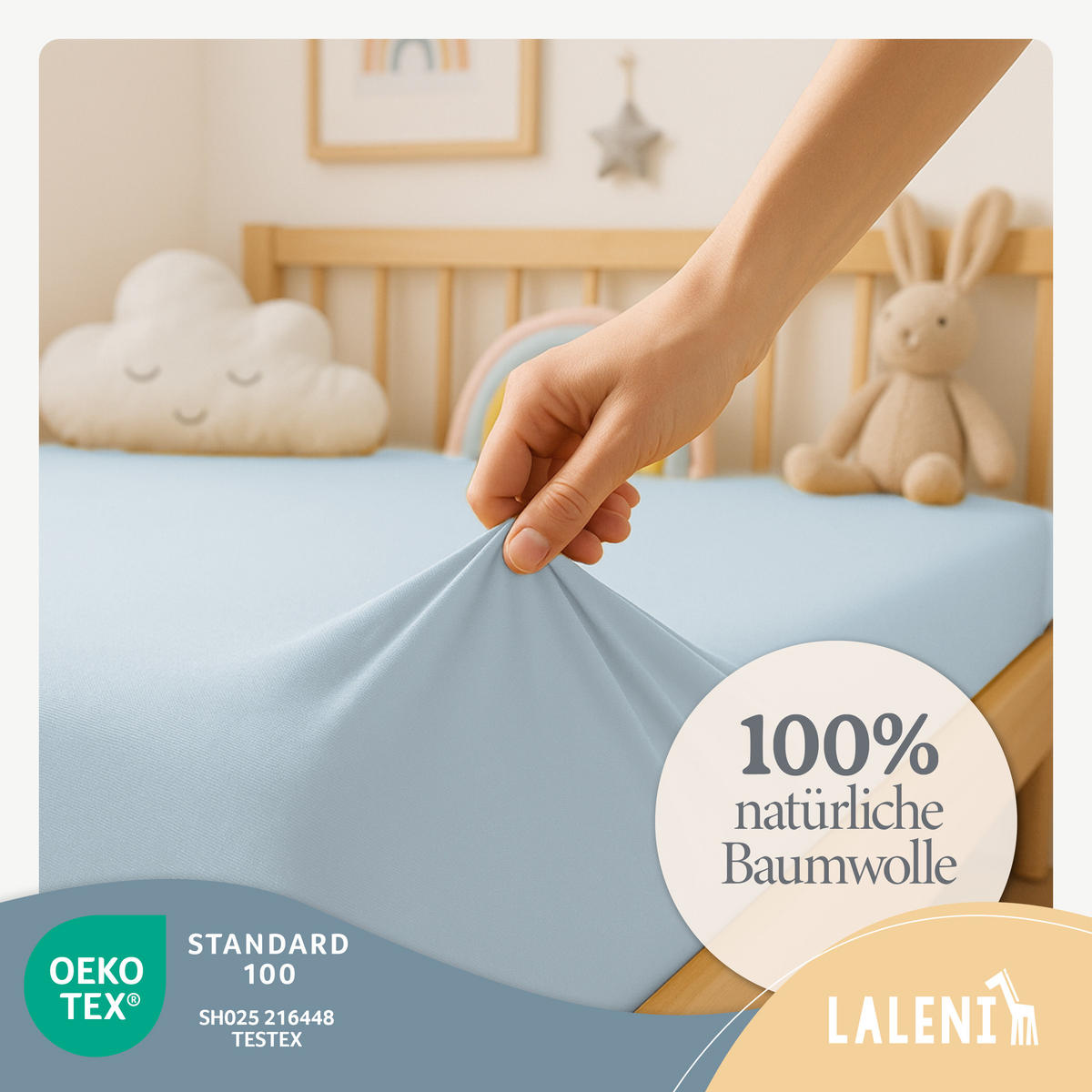 SPANNBETTLAKEN für Beistellbett & Stubenwagen – 100% Baumwolle, Atmungsaktiv & Weich, 50x89x10 cm, Hellblau - Hellblau, Textil (50/89cm) - Laleni