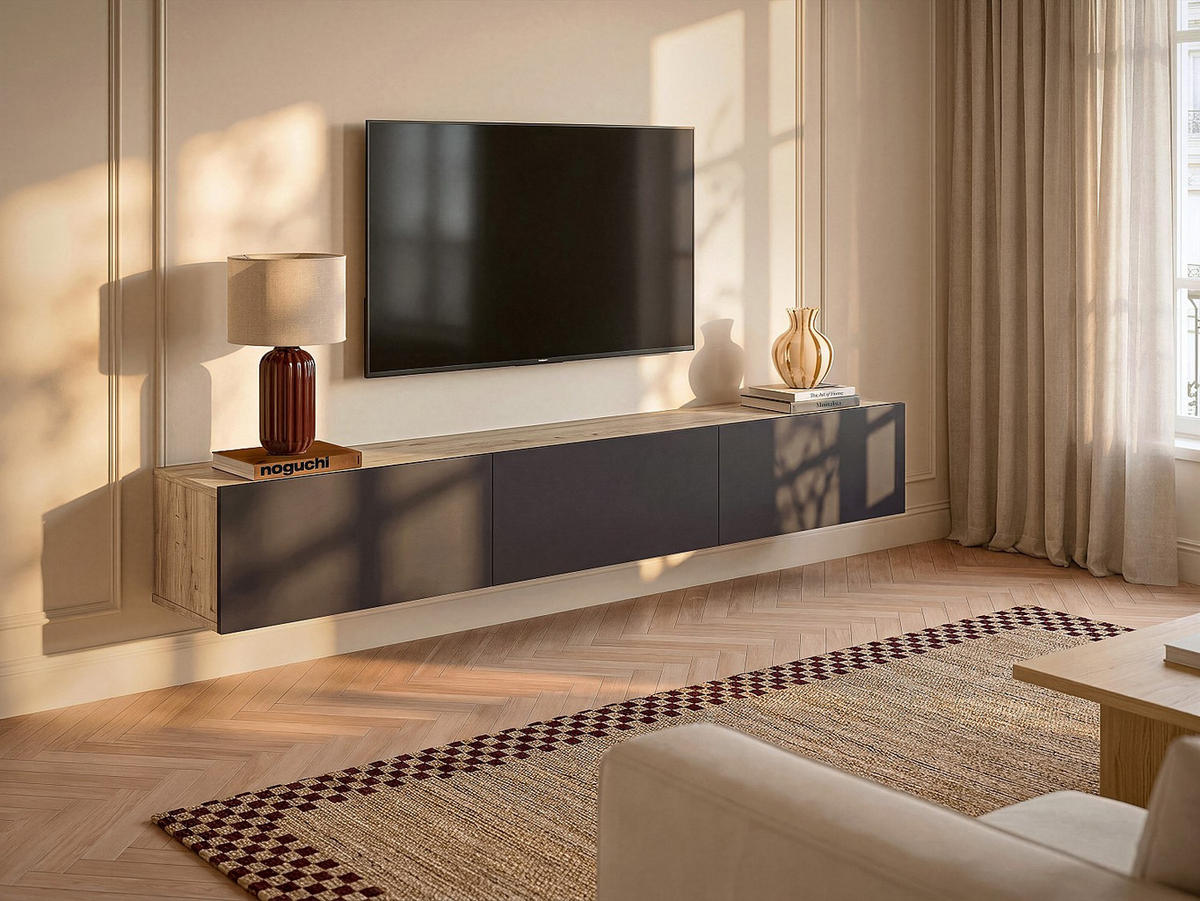 TV-HÄNGESCHRANK - 180 cm x 29.5 cm - holz - anthrazitgrau, naturfarben hell Vikila - Anthrazit/Naturfarben, Holz (180/29.5/29.5cm) - Vente-Unique