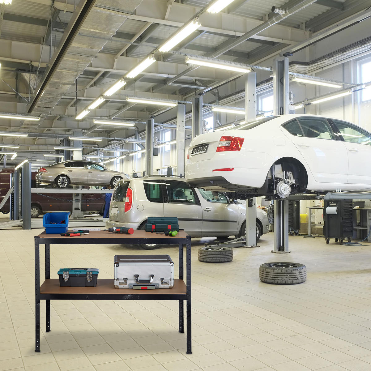 WERKBANK - Multicolor, Holzwerkstoff/Metall (120/90/60cm) - Relaxdays