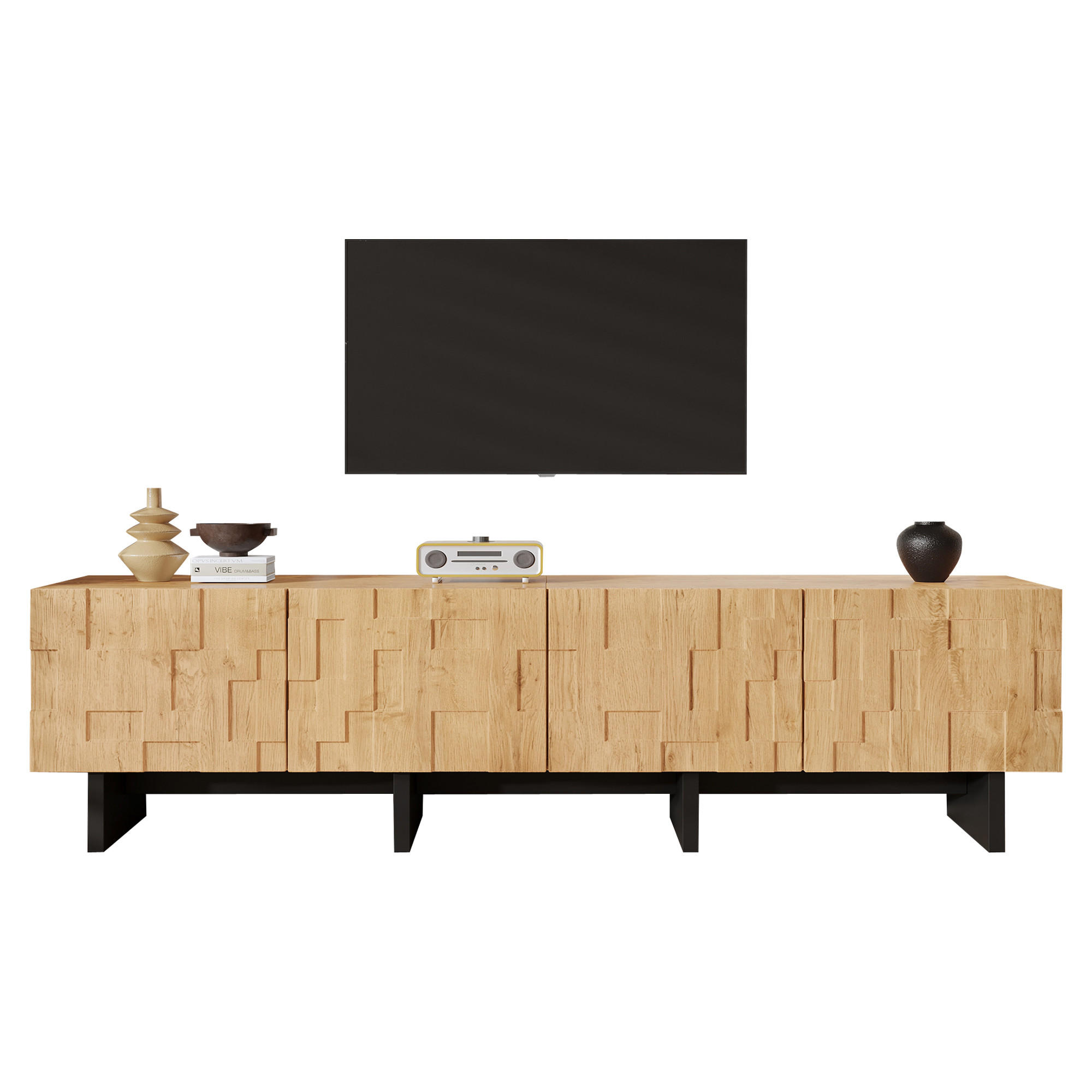 TV-SCHRANK 180x38.5x45cm Naturholz mit 4 Türen - Naturfarben, Holzwerkstoff (180/45/38.5cm) - FLIEKS