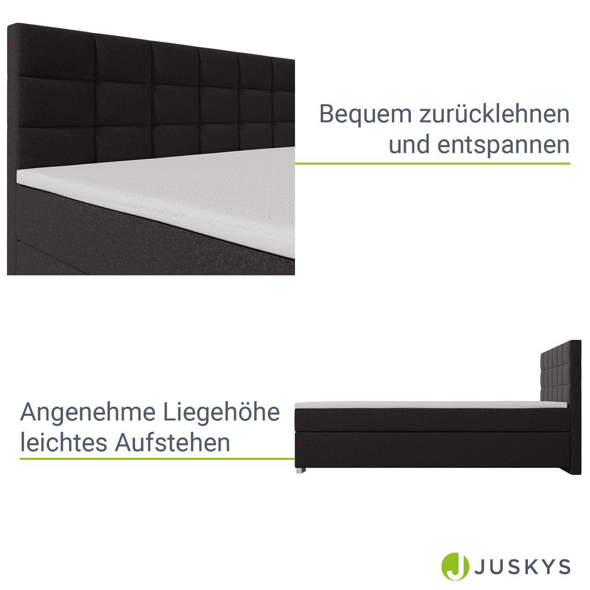 BOXBETT Seattle schwarz 180x200 cm Malmo-Stoff - Schwarz, Textil (180/200cm) - Juskys