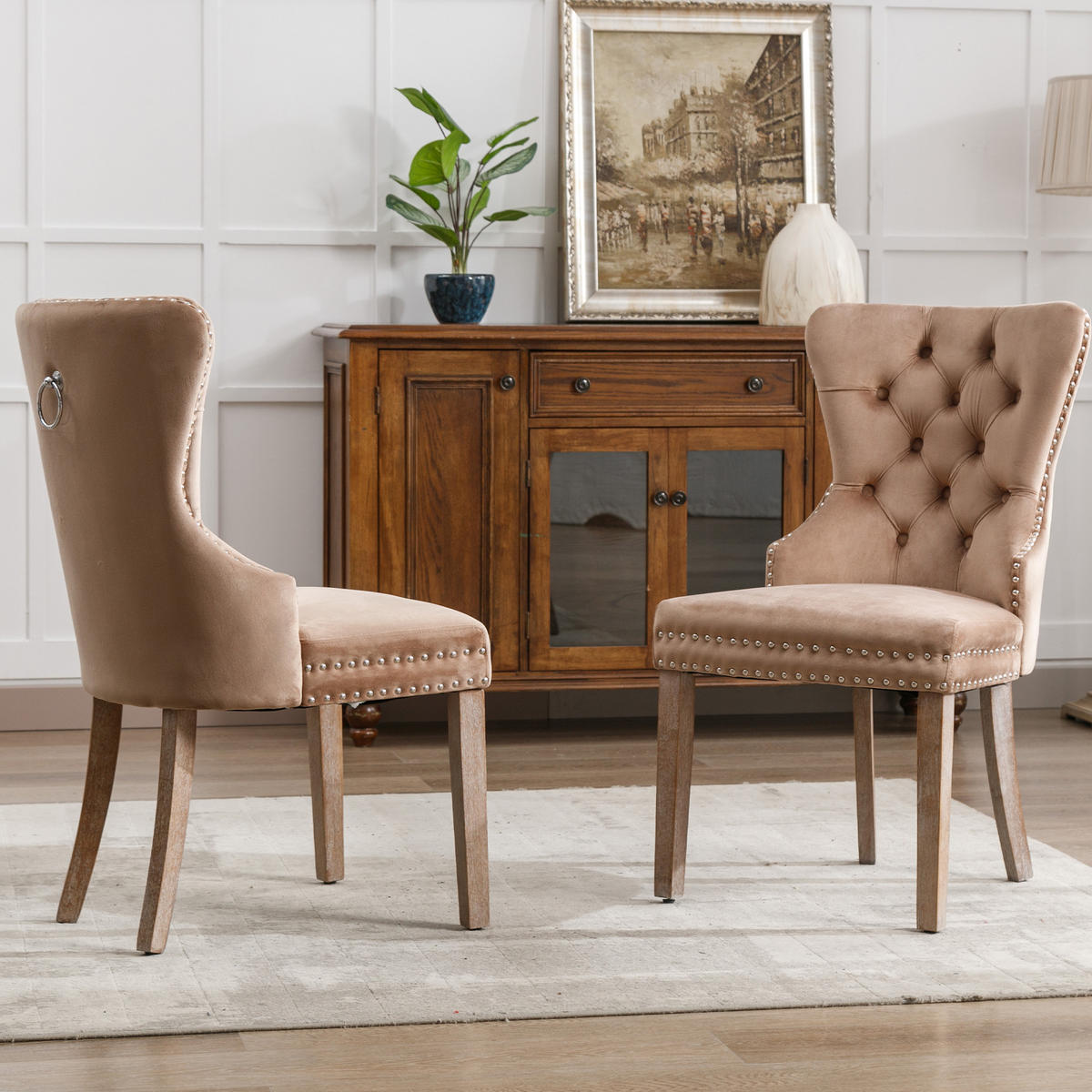 WOHNZIMMER STÜHLE mit Türklopfer, Nagelkopfbesatz und Massivholzbeinen, Braun - Braun, Textil (53.5/95/64cm) - EVRYAE