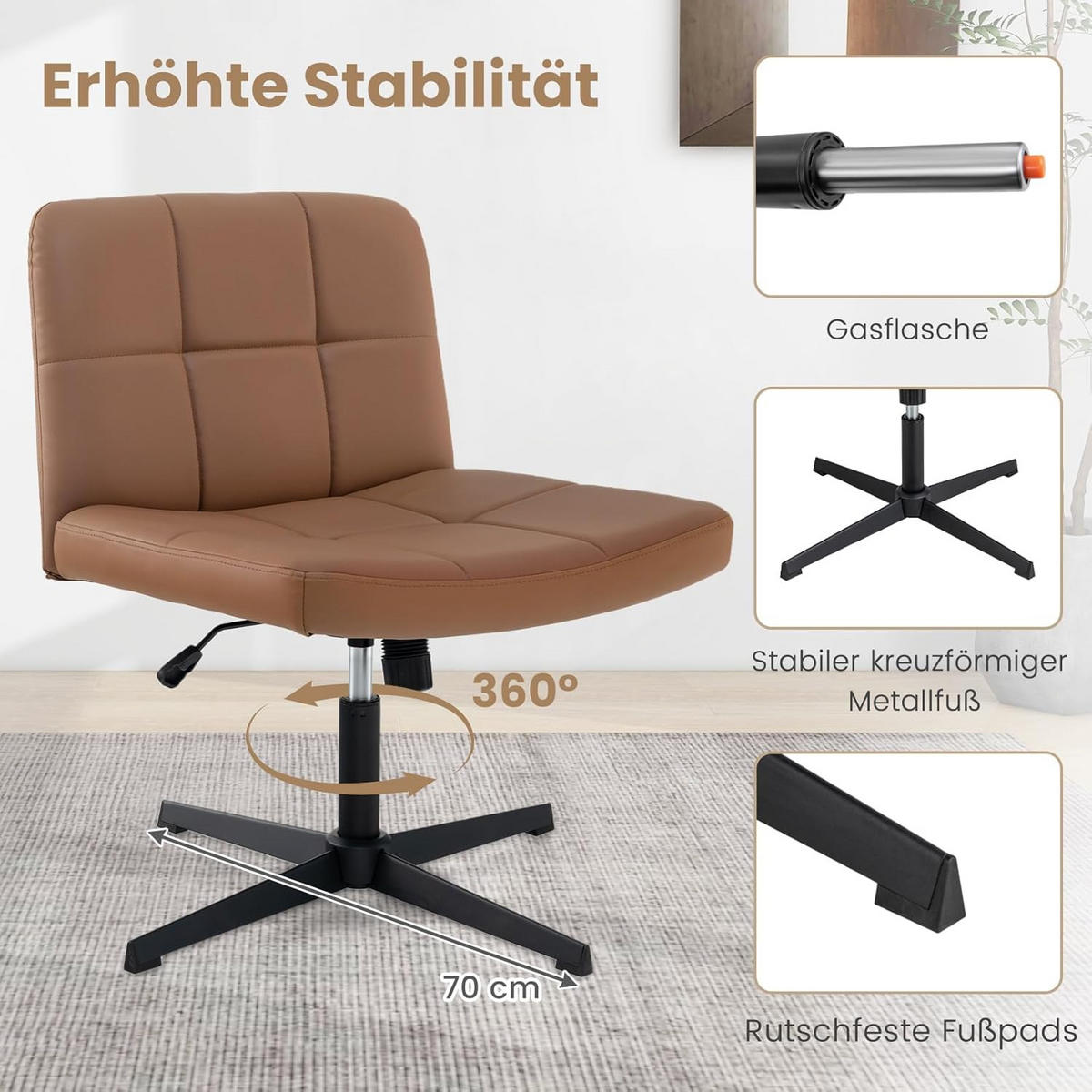 KONTORSTOL Brun - Brun, Plast (69/89/64cm) - COSTWAY