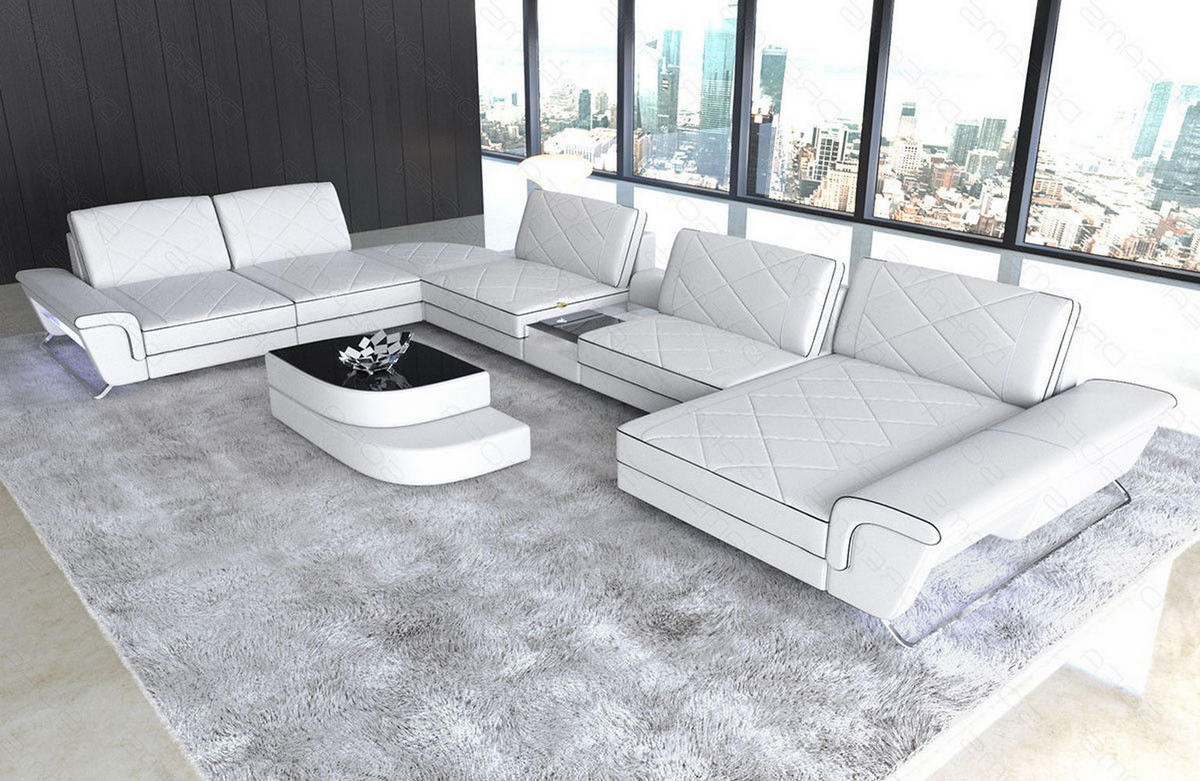WOHNLANDSCHAFT Bari XXL - Schwarz/Weiß, Leder (456/89/329cm) - Sofa Dreams