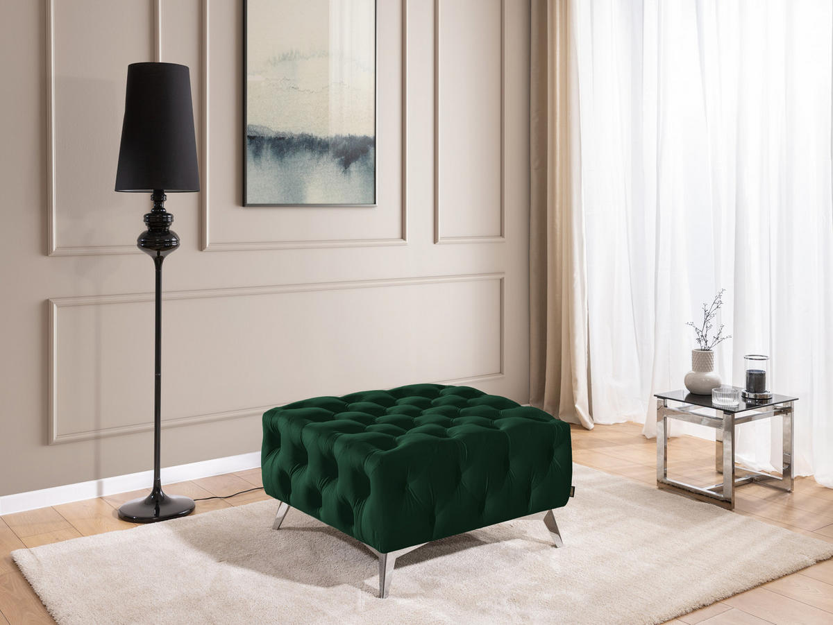 HOCKER Chesterfield Whitby Flaschengrün Samt mit silbernen Füßen - Dunkelgrün/Silberfarben, Holz/Textil (80/45/80cm) - S-Style Möbel