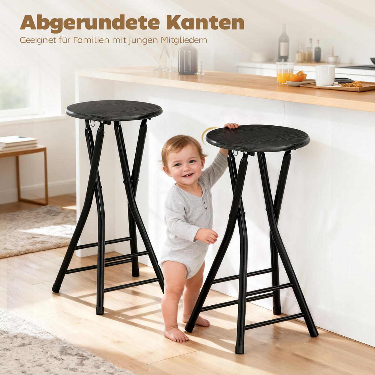 BARHOCKER 2er-Set DE-08041 klappbar mit doppelter Fußstütze Schwarz - Schwarz, Metall (30/70/34cm) - ComfortXL