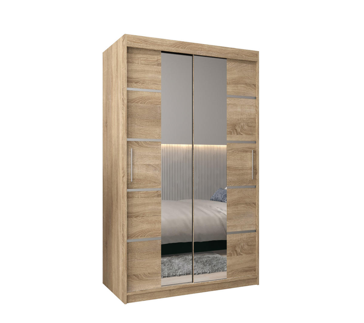 SCHWEBETÜRENSCHRANK 200/120/62 2-türig - Silberfarben/Sonoma Eiche, Holz/Kunststoff (120/200/62cm) - MÖBEL KRYSPOL