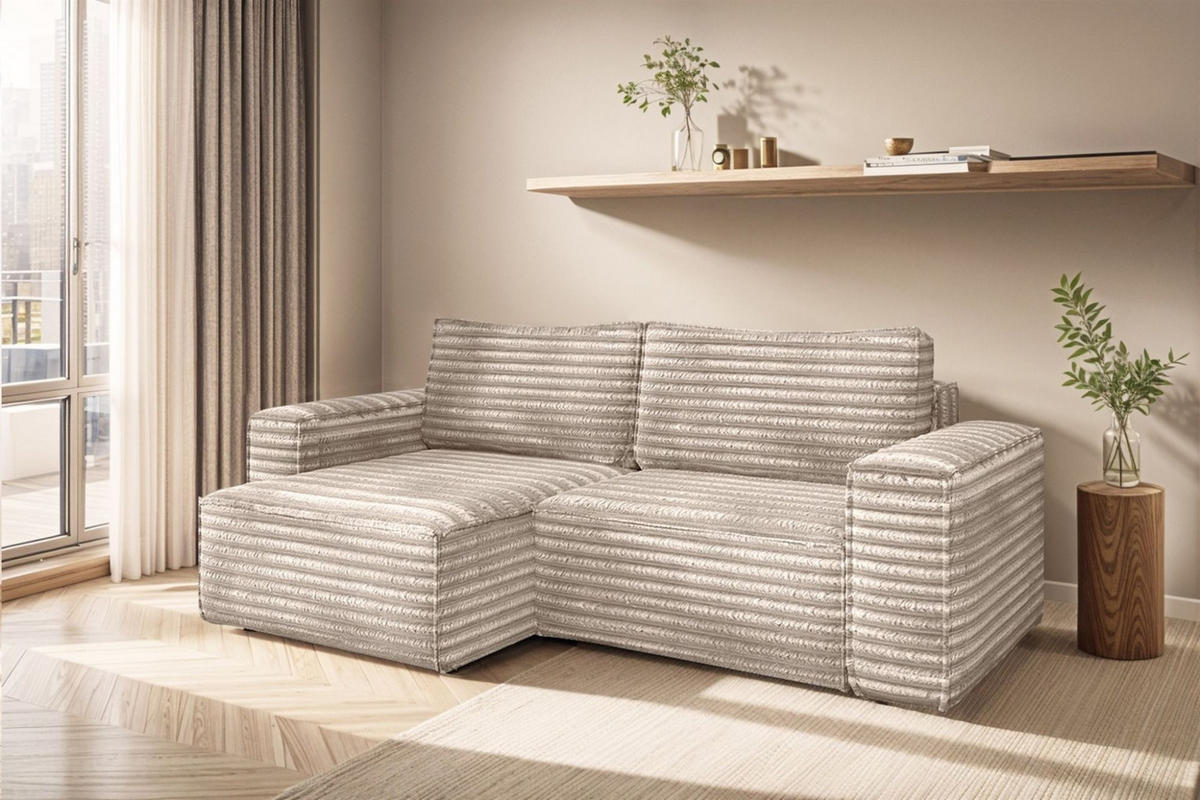 ECKSOFA Schlafsofa Madlen - Beige, Holzwerkstoff/Textil (248/140cm) - Fun Möbel