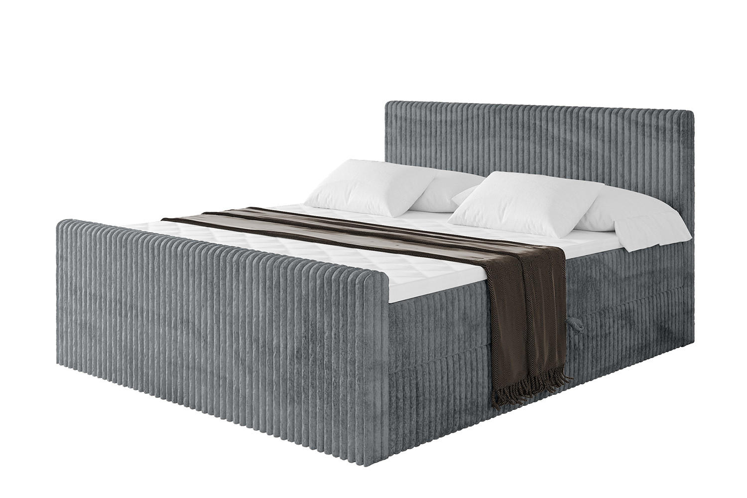 BOXBETT mit Matratze H4 und Lattenrost - TOLO-Z - 140x200 Cord - Dunkelgrau - Dunkelgrau, Holzwerkstoff (140/200cm) - ALTDECOR