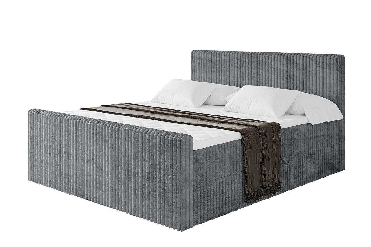 BOXBETT mit Matratze H4 und Lattenrost - TOLO-Z - 120x200 Cord - Dunkelgrau - Dunkelgrau, Holzwerkstoff (120/200cm) - ALTDECOR
