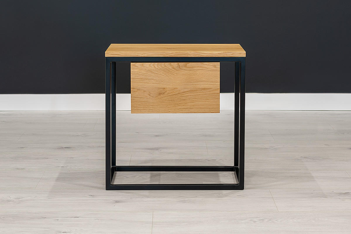 NACHTTISCH Hover aus massivem Eichenholz - Eichefarben/Schwarz, Holz/Metall (55/55/35cm) - Danzz