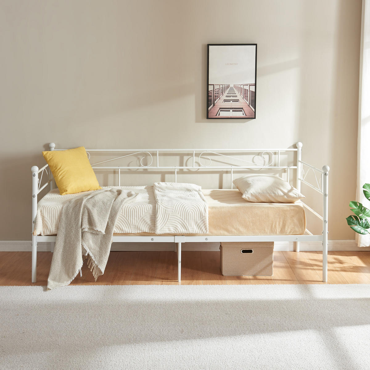 TAGESBETT Granada - Weiß, Metall (90/200cm) - [en.casa]