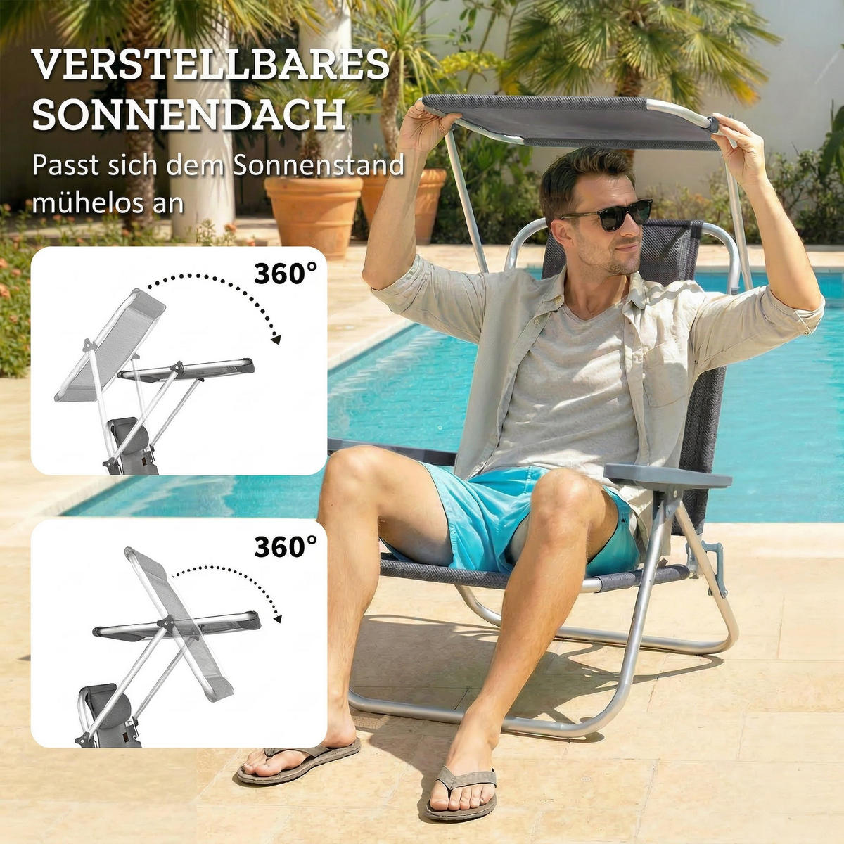 SONNENLIEGE Aluminium Mesh Dunkelgrau - Dunkelgrau/Silberfarben, Textil/Metall (62/79/68cm) - Outsunny