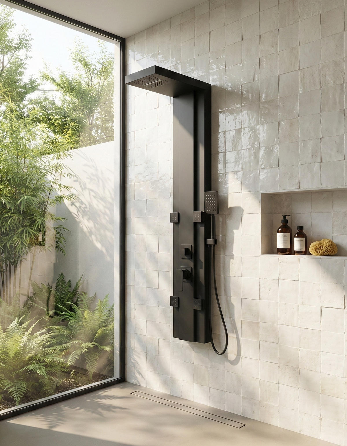 DUSCHPANEEL Arden mit Mischbatterie Schwarz Aluminium - 135 x 22 cm - Schwarz, Holz (22/135/7cm) - Badplaats
