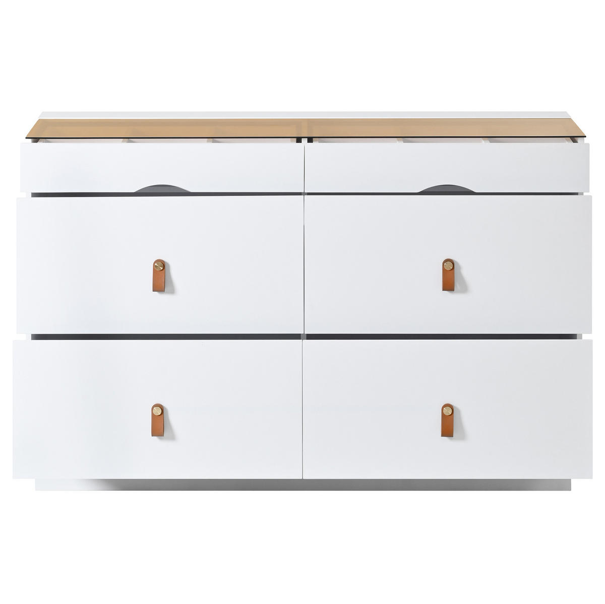 SIDEBOARD mit 6 Schubladen 120/40/78 cm in Weiß mit Glasplatte - Weiß, Glas (120/78/40cm) - BEAOK