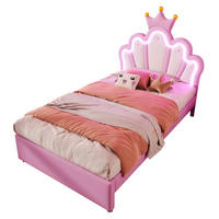 KINDERBETT Kindereinzelbetten 90/200 cm mit verstellbarem Kopfteil, LED-Beleuchtung, 2 Schubladen und PU-Bezug, Weiß/Rosa - Rosa, Kunststoff (90/200cm) - Redom