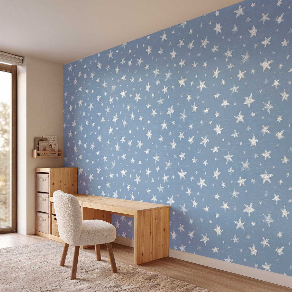 KINDERTAPETE - Sterne - Muster - Blau - 350x240 cm - Hellblau, Papier (350/240cm) - OnlyWow