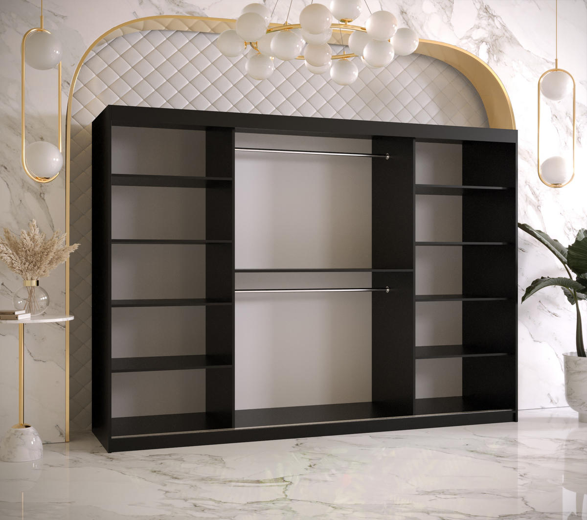 SCHWEBETÜRENSCHRANK 200/250/62 3-türig - Goldfarben/Schwarz, Holz/Kunststoff (250/200/62cm) - Abiks Möbel