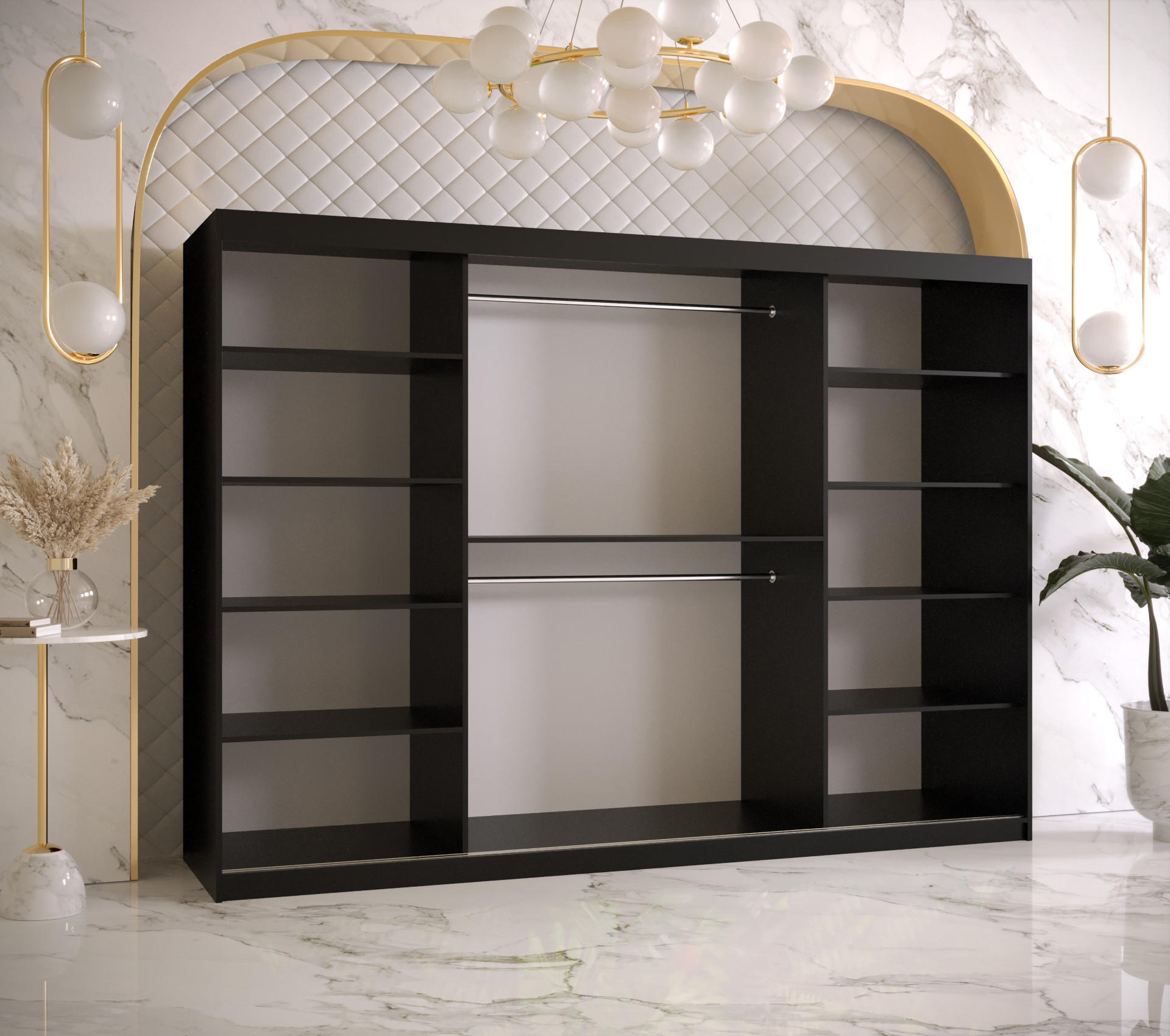 Thumbnail - Möbel Kryspol Schwebetürenschrank, Schwarz, Kunststoff, Nachbildung, 8 Fächer, 250x200x62 cm, Schlafzimmer, Kleiderschrä...