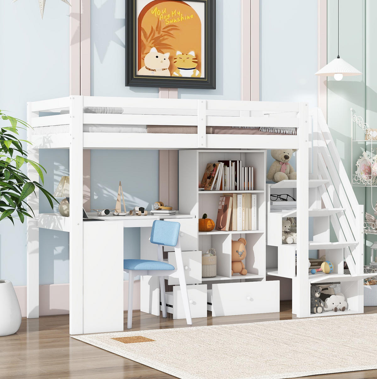 HOCHBETT 90/200 cm Weiß aus Kiefernholz und MDF mit Schreibtisch - Weiß, Holz (90/200cm) - OKMYHOME