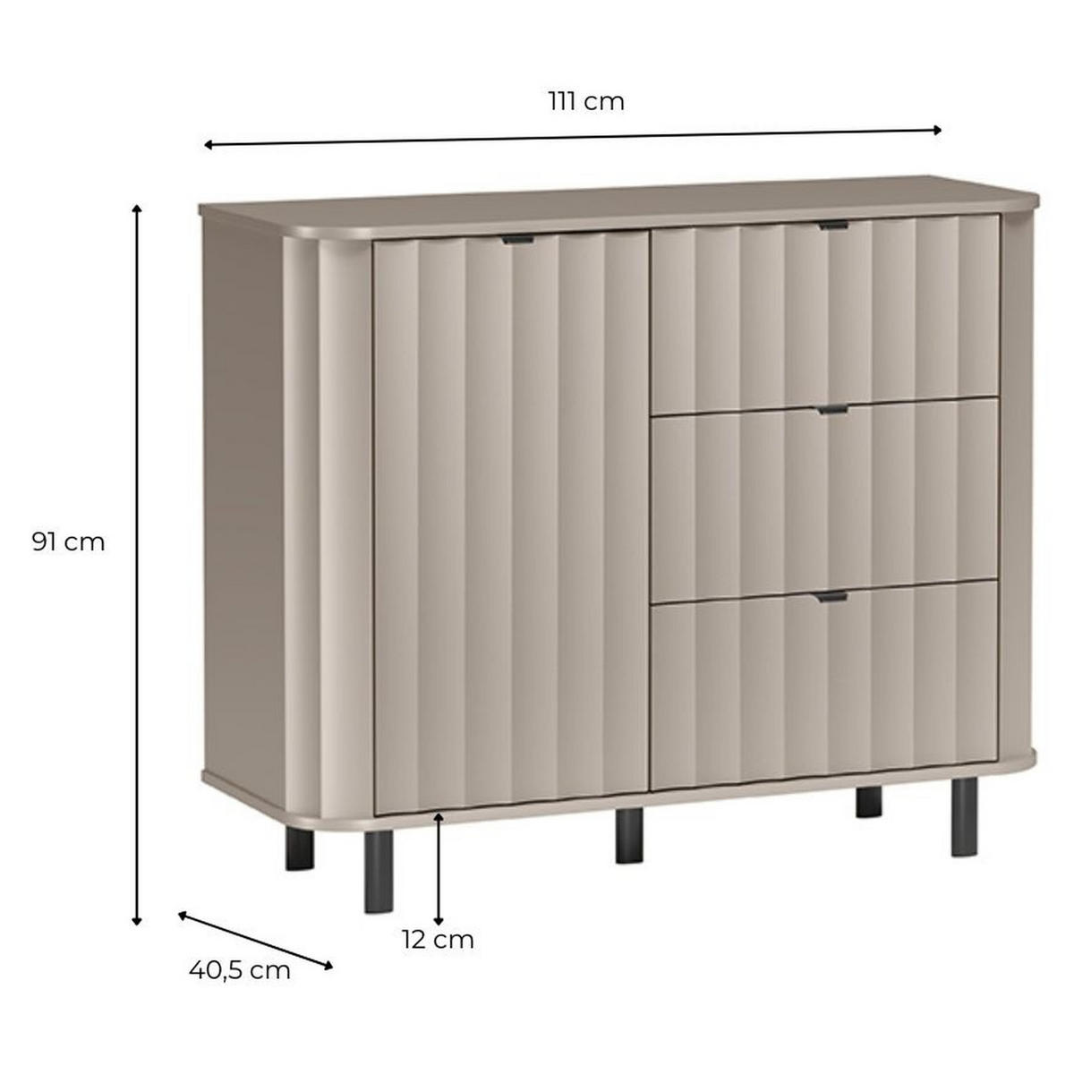 KOMMODE Novado NO-3 111 x 91 x 40,5 cm Greige - Greige/Schwarz, Holzwerkstoff/Metall (111/91/40.5cm) - Koseto
