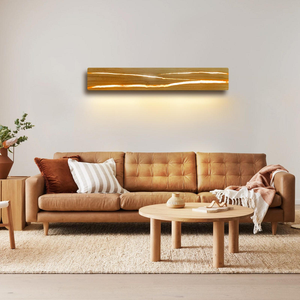 LED WANDLEUCHTE Olenly 50/8/3 cm - Braun, Holz/Metall (8/3/50cm) - ZMH