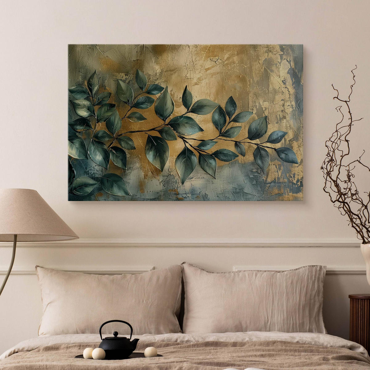 LEINWANDBILD Blätter Pflanzen Malarei Abstraktion 30x20 cm - Beige/Grau, Textil (30/20cm) - Muralo