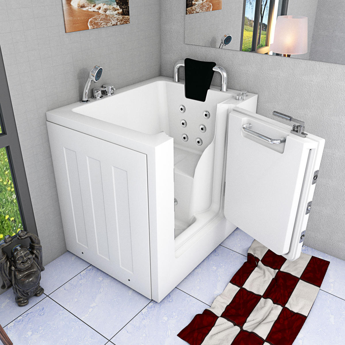 SITZWANNE Whirlpool Badewanne mit Tür S02WP-C-R 100x78cm - Weiß, Glas/Kunststoff (78/113/100cm) - AcquaVapore by Sandra Jentho