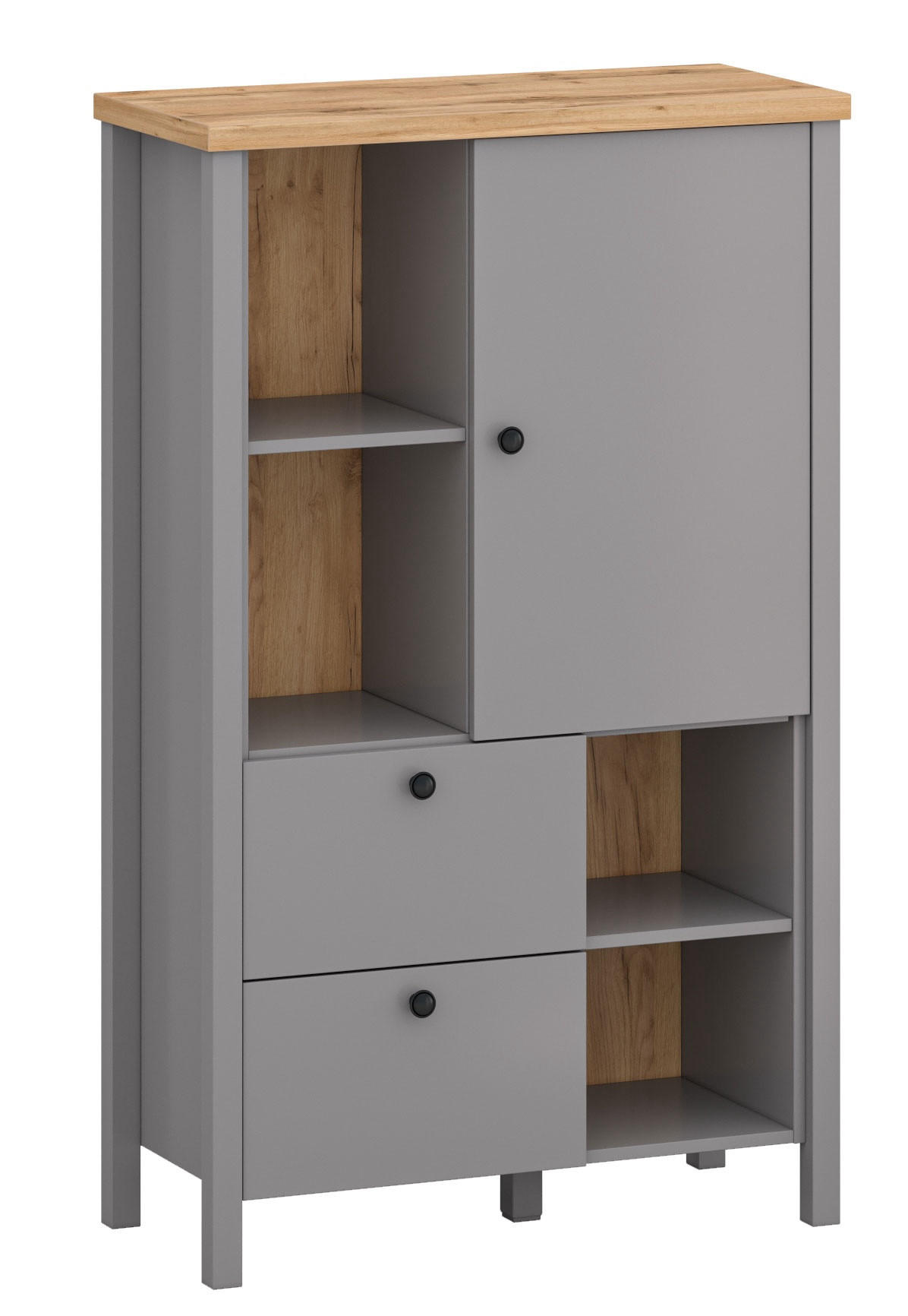 HIGHBOARD Melini schiefergrau / Eiche Delano hell 85 / 38 / 139 cm - Grau, Holz/Holzwerkstoff (85/139/38cm) - Feldmann-Wohnen