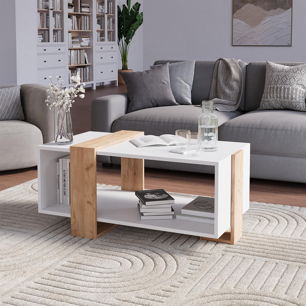 COUCHTISCH Aven Weiß/Goldkraft Eiche 91.5 x 52 cm - Honigeiche/Weiß, Holzwerkstoff (52/91.5/42.1cm) - Vicco
