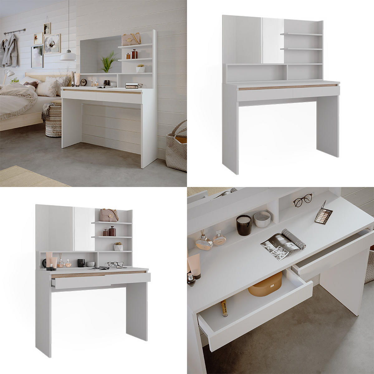 SCHMINKTISCH Emma Weiß 120 cm mit Spiegelregal - Weiß, Holzwerkstoff (120/83/41.8cm) - Vicco