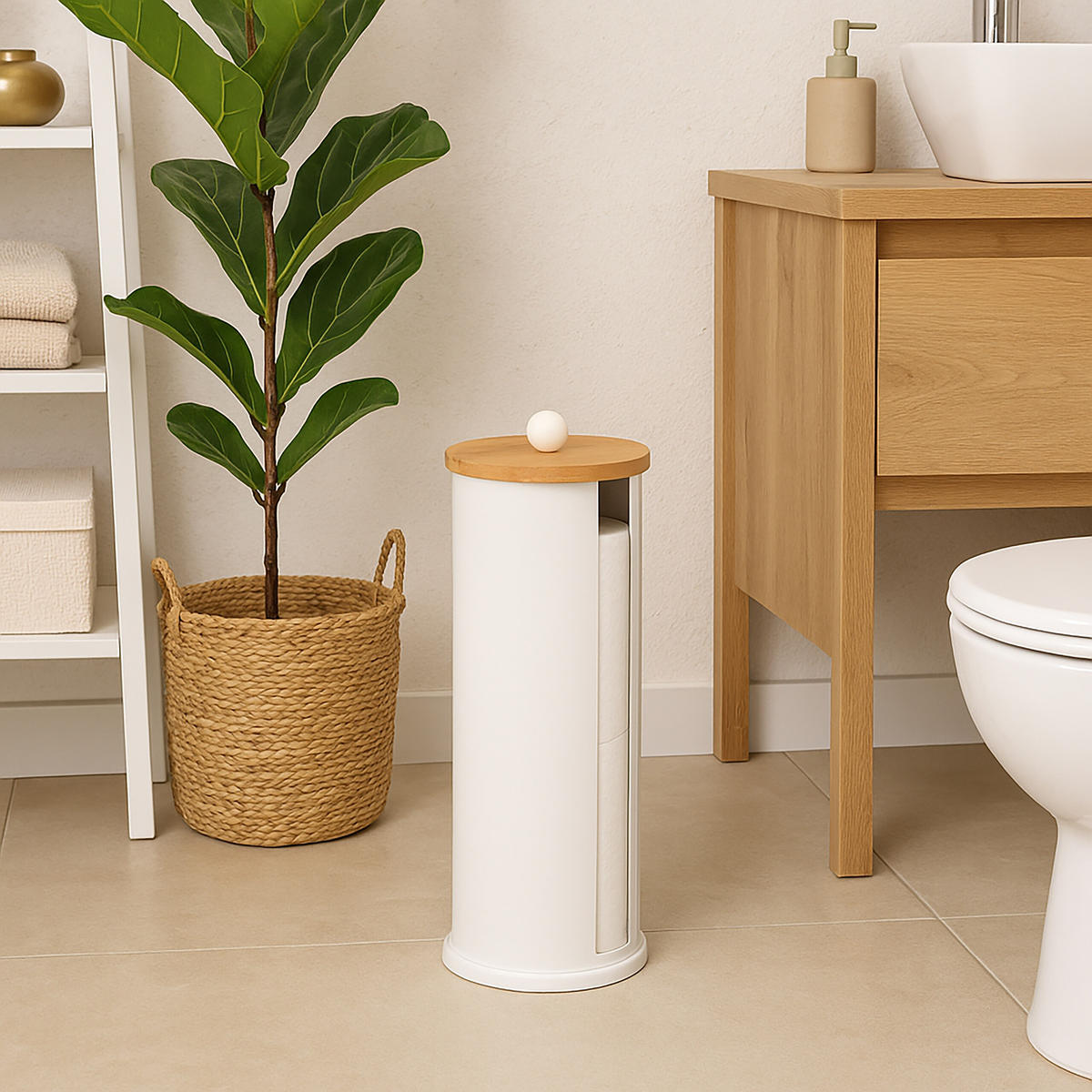 TOILETTENPAPIER-AUFBEWAHRUNG - Weiß, Holz/Kunststoff (14.5/49/14.5cm) - Relaxdays