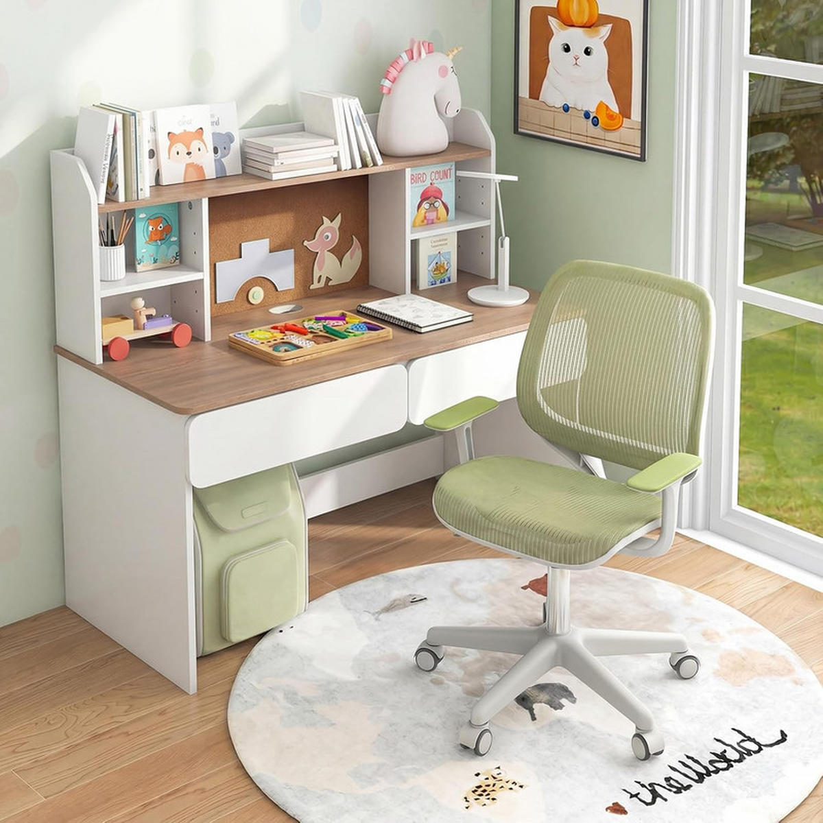 KINDER‑BÜROSTUHL höhenverstellbar grün - Grün, Kunststoff (57/80/57cm) - COSTWAY