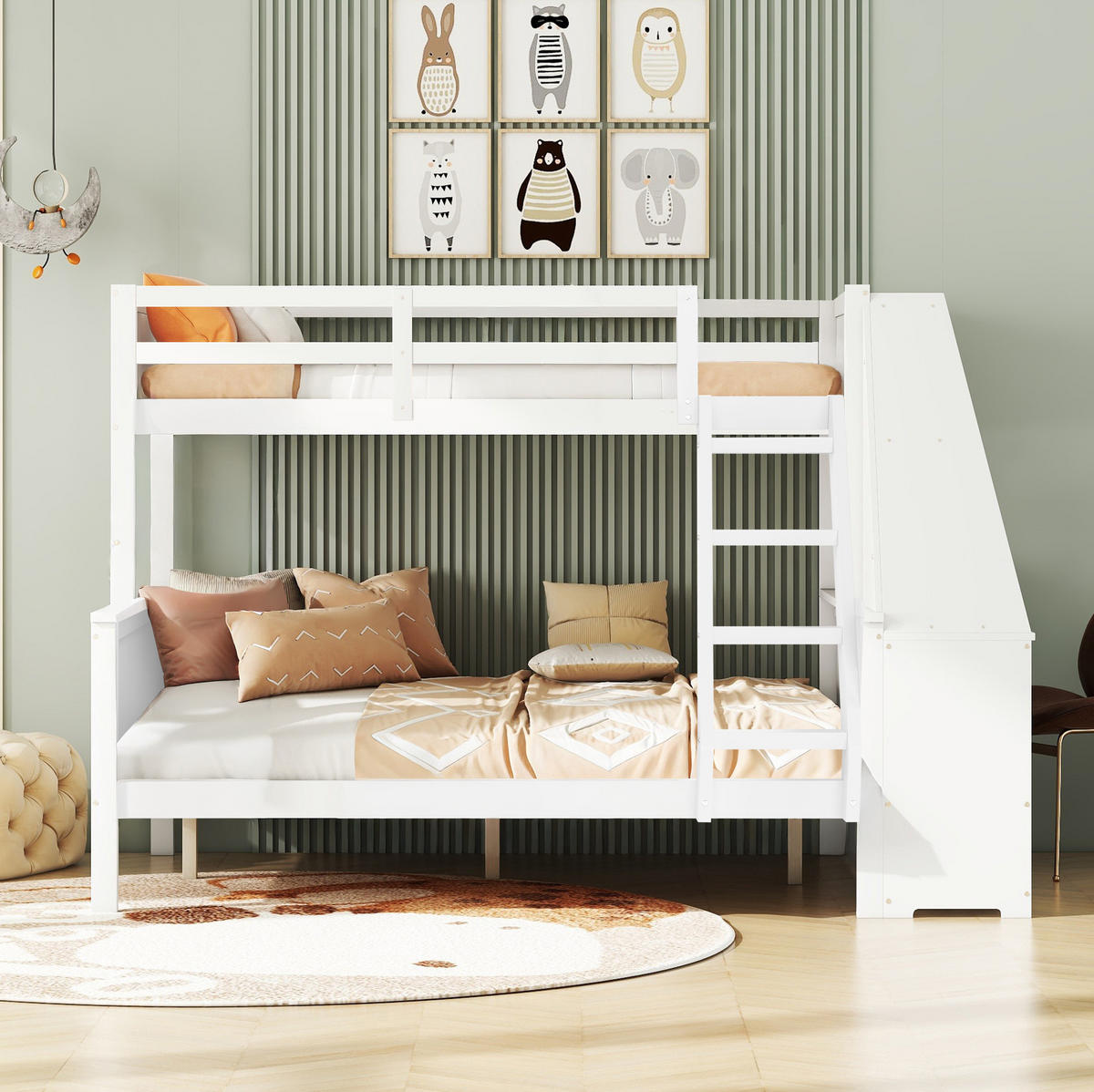 ETAGENBETT 90/200 + 140/200 cm aus Kiefer massiv und MDF mit Schreibtisch und Stauraum Weiß - Weiß, Holz (90/200cm) - Modenvie