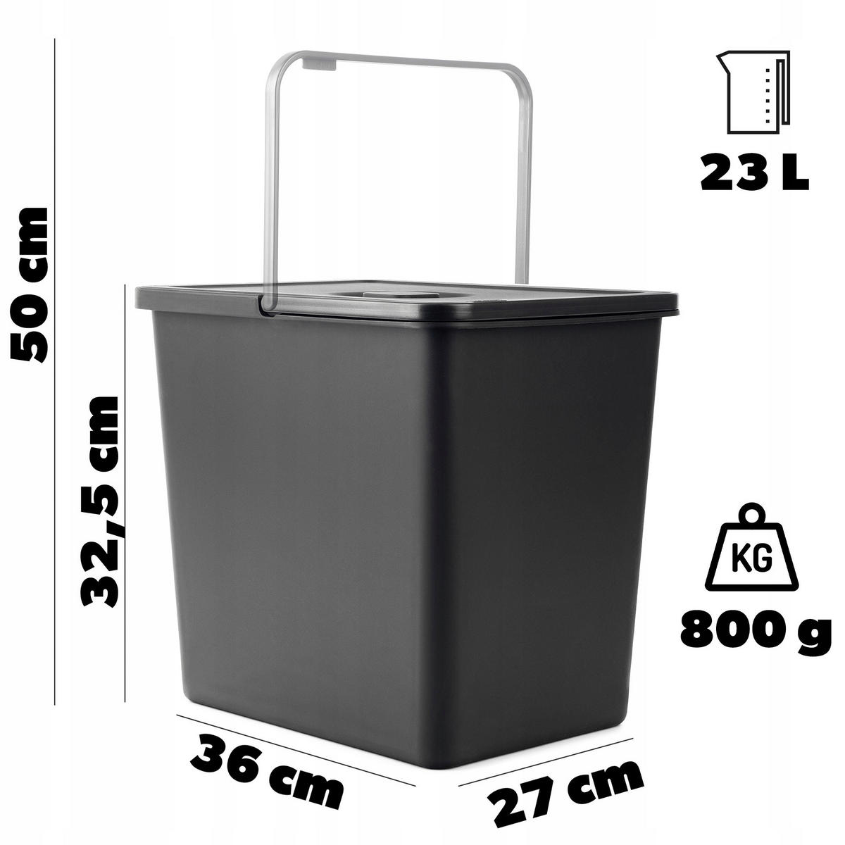 ABFALLBEHÄLTER, 23L, Schwarz - Schwarz, Kunststoff (27/32cm) - KADAX