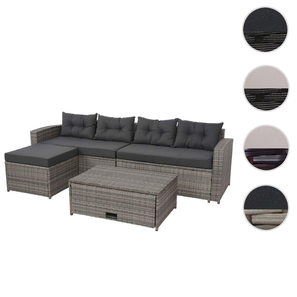POLY-RATTAN GARNITUR Grau, Anthrazit - Anthrazit/Grau, Kunststoff - MCW